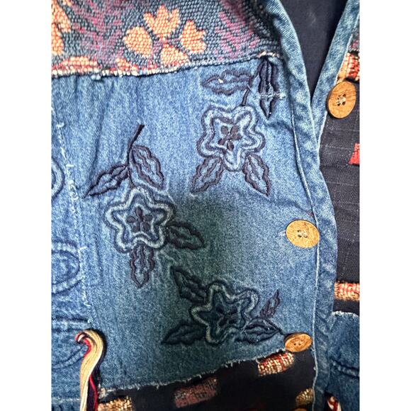 Karen Hart Patchwork Tapestry Denim Jacket Embroidered Mixed Boho vintage Coat - Picture 7 of 8